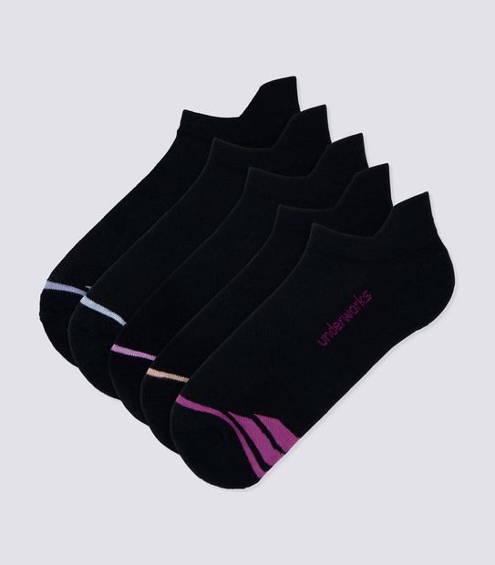 Underworks 5 Pack Heel Tab Sport socks - Black