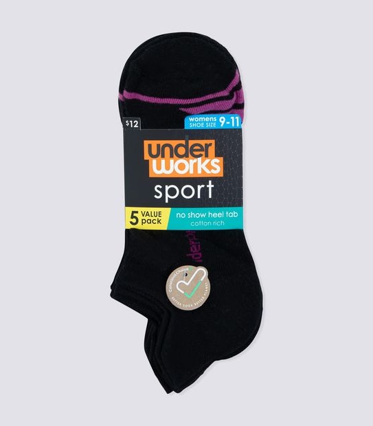 Underworks 5 Pack Heel Tab Sport socks - Black