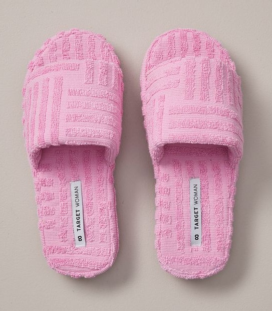 W KIMMI PRISM PINK TERRY POOL SLIDE  SIZE 6-11