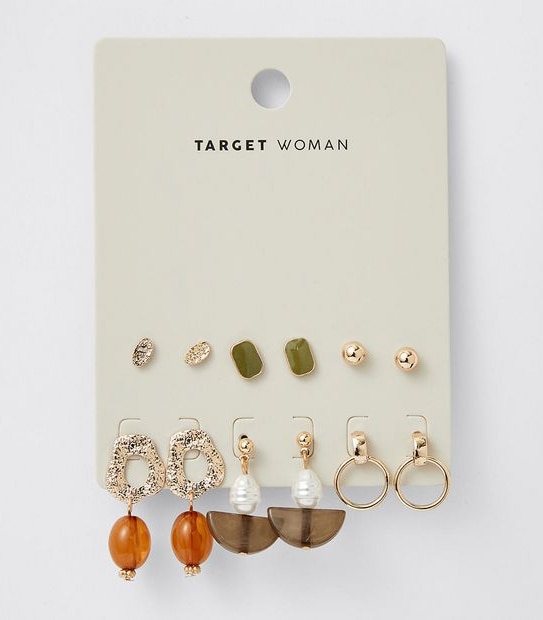 6 Pack Mini Statement Stud Earrings - Gold