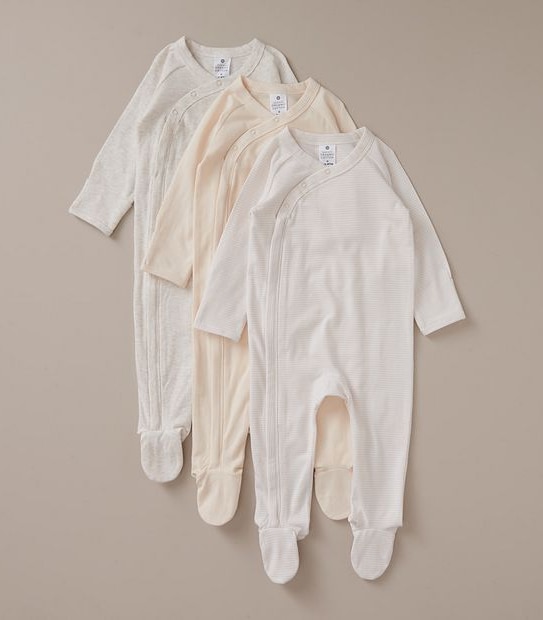 3 Pack Baby Organic Cotton Side Zip Coveralls