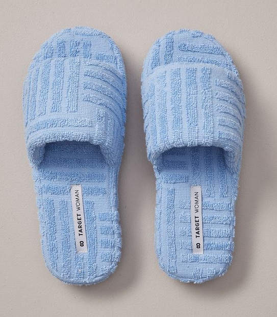 W KIMMI SOFT BLUE TERRY POOL SLIDE  SIZE 6-11