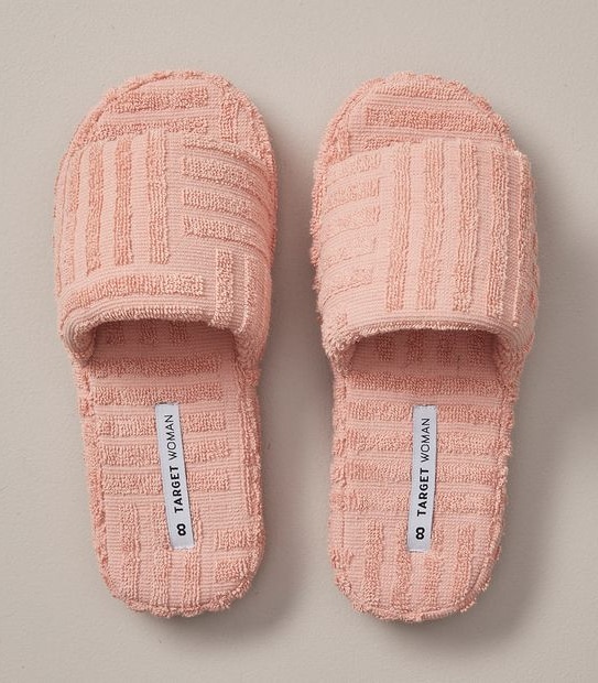 W KIMMI PEACH NECTAR TERRY POOL SLIDE  SIZE 6-11