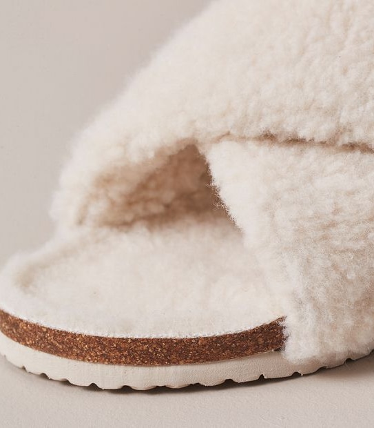 Womens Teddy Crossover Scuff Slippers