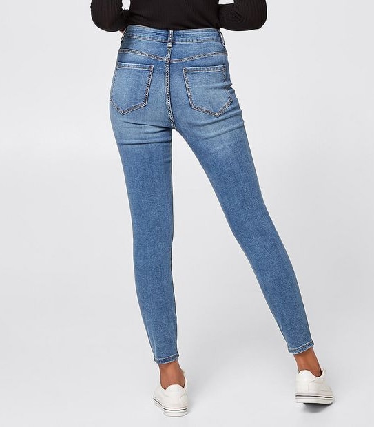 Lily Loves High Rise Skinny Jeans - Mid Blue Distressed