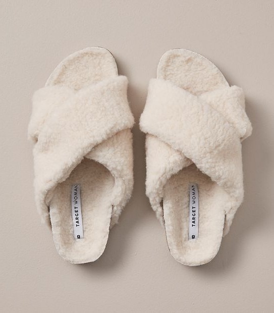 Womens Teddy Crossover Scuff Slippers