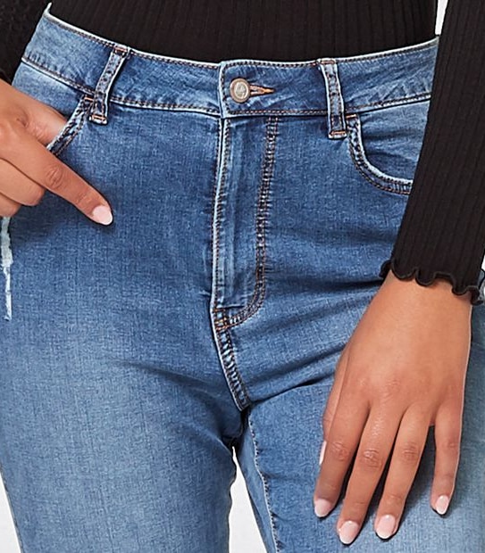 Lily Loves High Rise Skinny Jeans - Mid Blue Distressed