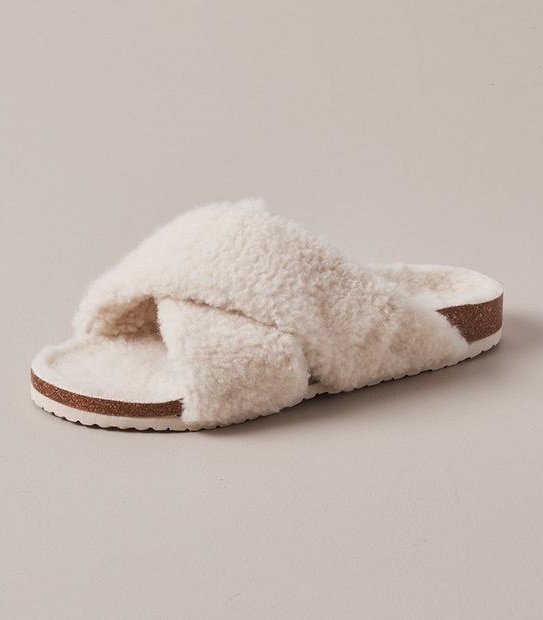 Womens Teddy Crossover Scuff Slippers
