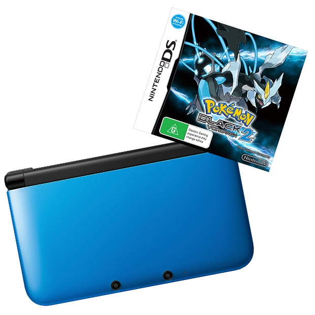 Nintendo 3DS XL Blue Console + Pokemon Black Version 2 DS Game Bundle