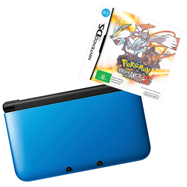 Nintendo 3DS XL Blue Console + Pokemon White Version 2 DS Game Bundle