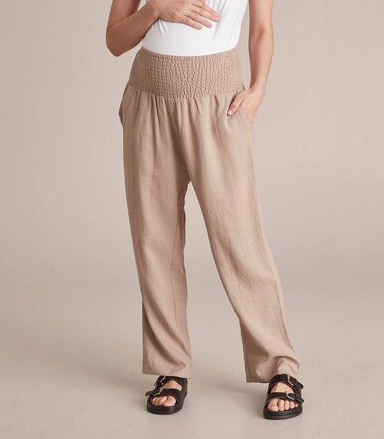 Maternity Linen Blend Shirred Waist Pants