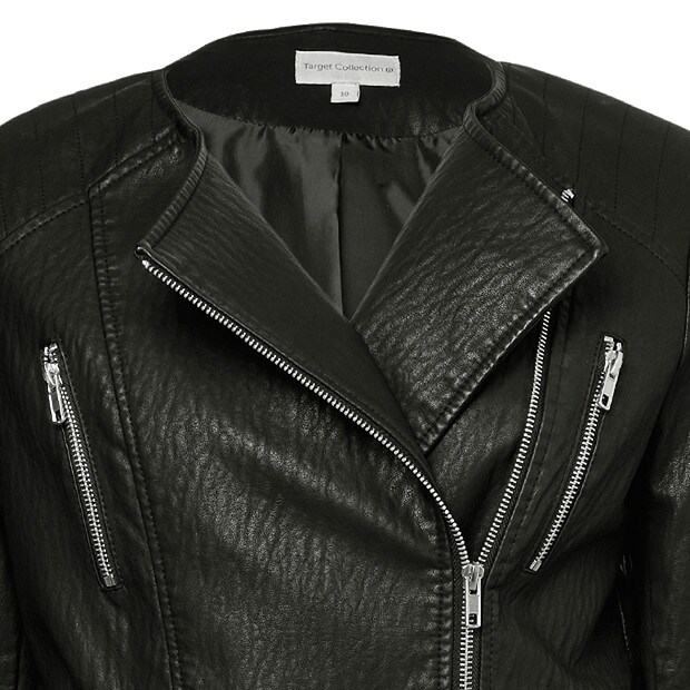 Hammered Leather Look Biker Jacket | Target Australia