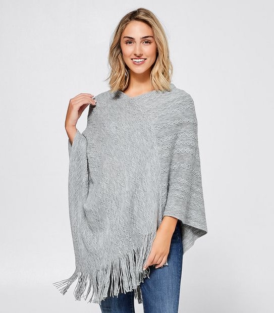 Paige Knitted Poncho - Grey Marle
