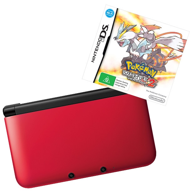 Nintendo 3DS XL Red Console + Pokemon White Version 2 DS Game Bundle