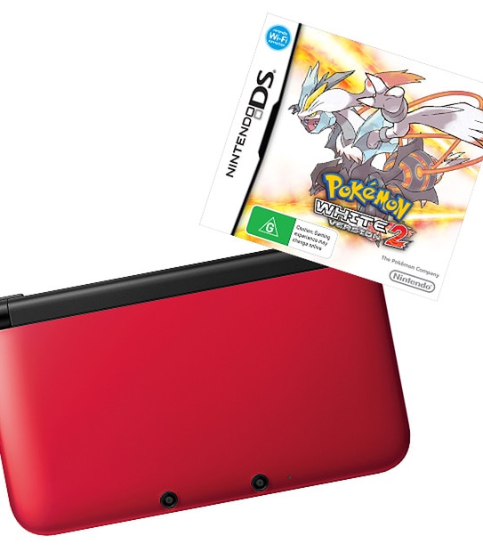 Nintendo 3DS XL Red Console + Pokemon White Version 2 DS Game Bundle
