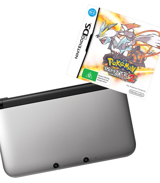 Nintendo 3DS XL Silver Console + Pokemon White Version 2 DS Game Bundle