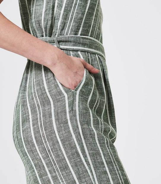 Linen Blend Cami Jumpsuit - Thyme Green/White Stripe