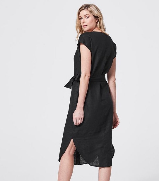 Short Sleeve European Linen Shift Dress - Black