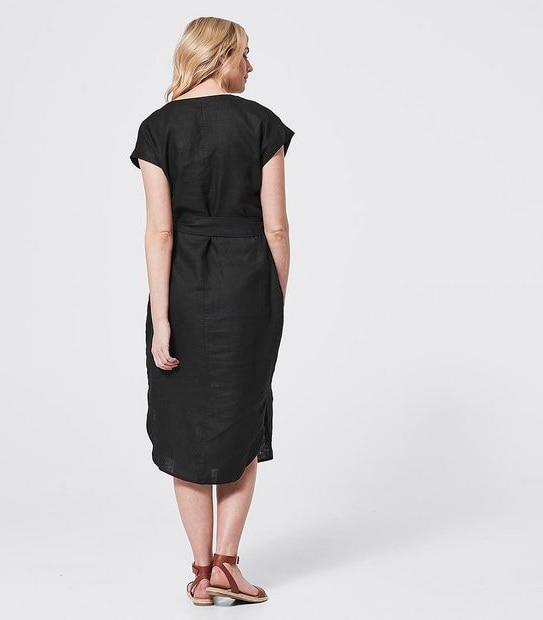 Short Sleeve European Linen Shift Dress - Black