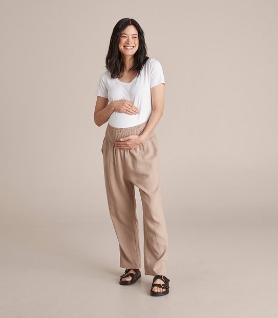 Maternity Linen Blend Shirred Waist Pants