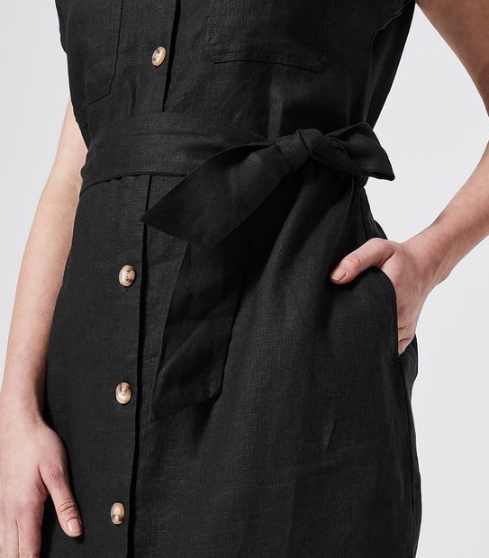 Short Sleeve European Linen Shift Dress - Black