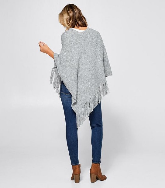 Paige Knitted Poncho - Grey Marle