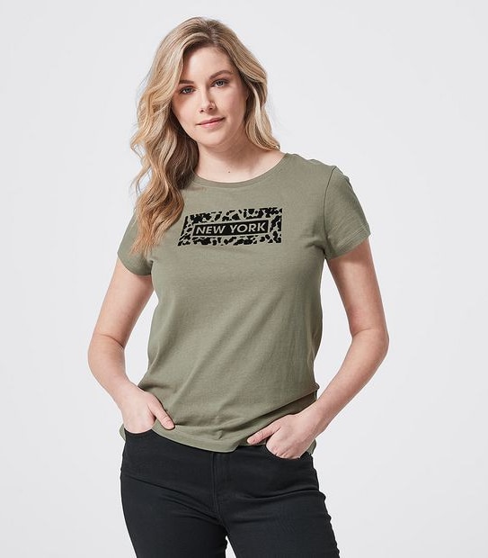 Printed Organic Cotton T-Shirt - Olive Green New York