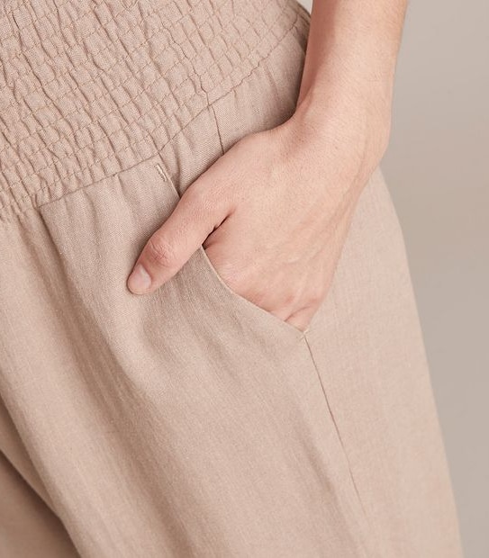 Maternity Linen Blend Shirred Waist Pants