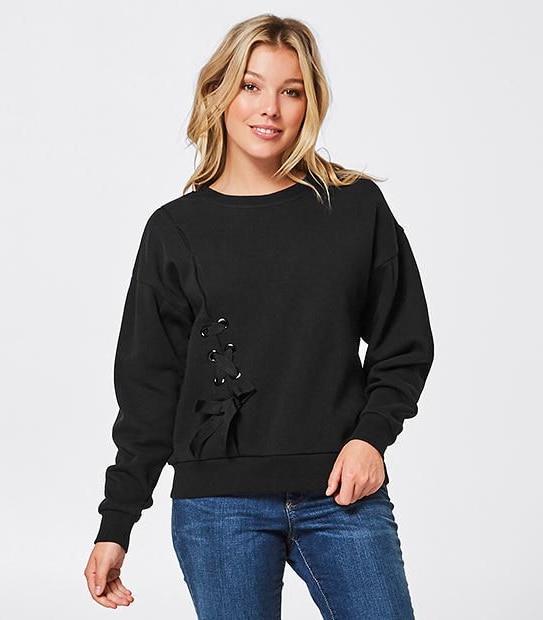 Lily Loves Lace-Up Bell Sleeve Fleece Jumper