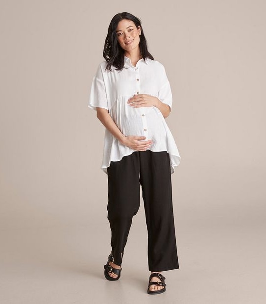 Maternity Linen Blen Gathered Peplum Shirt 2 of 5