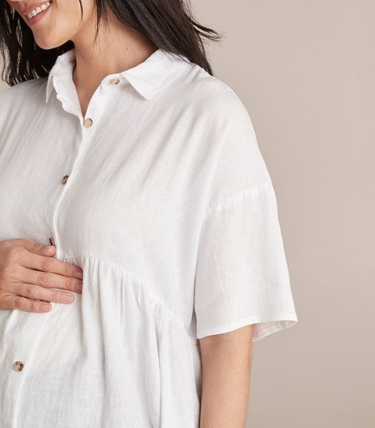 Maternity Linen Blen Gathered Peplum Shirt