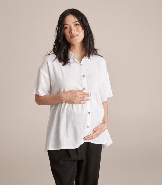 Maternity Linen Blen Gathered Peplum Shirt 1 of 5