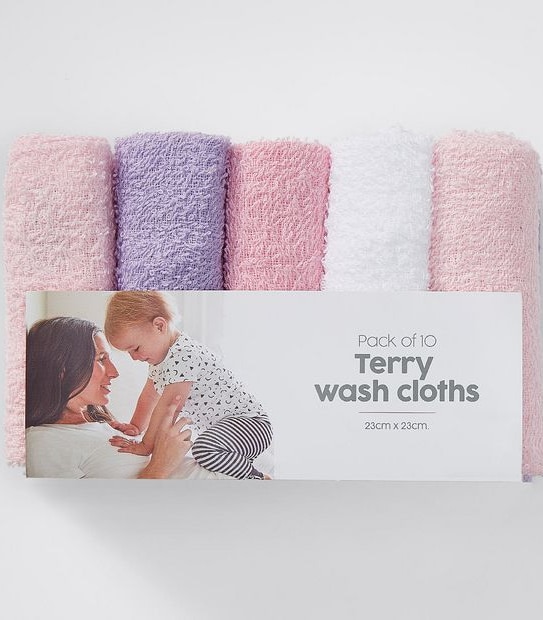 Baby 10 Pack Terry Wash Cloths - Assorted