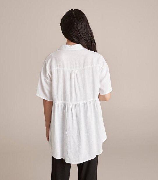 Maternity Linen Blen Gathered Peplum Shirt