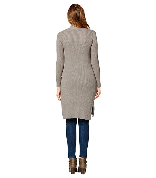 Longline Rib Cardigan - Light Brown 2 of 5