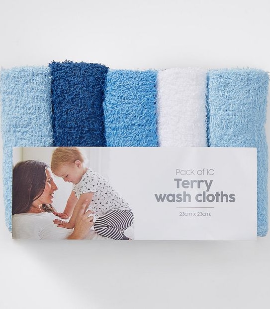 Baby 10 Pack Terry Wash Cloths - Assorted