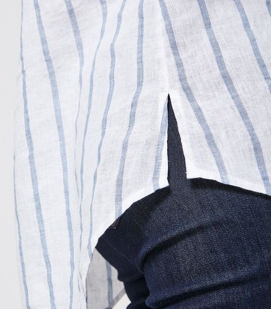 European Linen Sleeveless Shirt - Chambray Blue/White Stripe