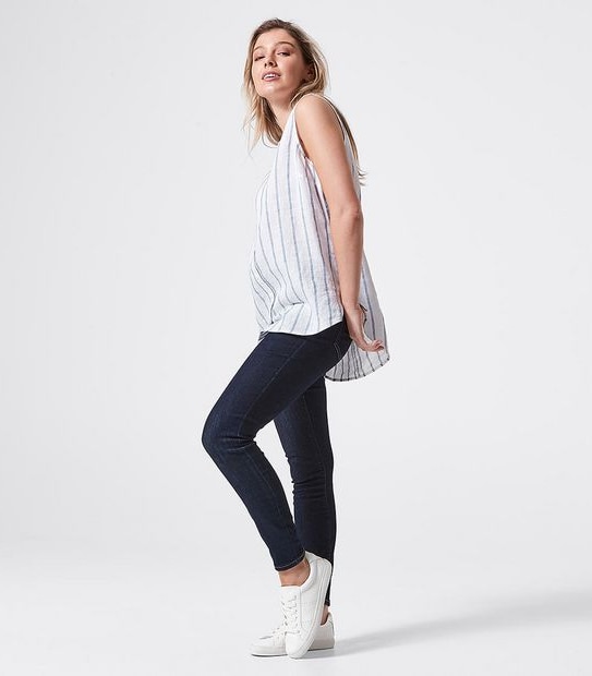 European Linen Sleeveless Shirt - Chambray Blue/White Stripe
