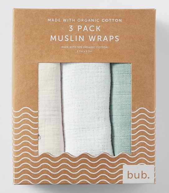 Baby Organic Cotton 3 Pack Muslin Wraps - Oh Deer