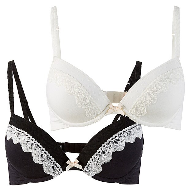 Lily Loves 2 Pack Plunge Bras - Black/Snow White