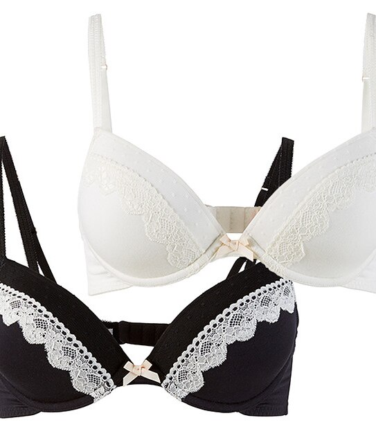 Lily Loves 2 Pack Plunge Bras - Black/Snow White