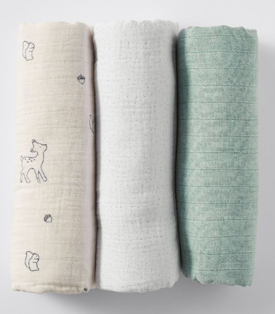 Baby Organic Cotton 3 Pack Muslin Wraps - Oh Deer