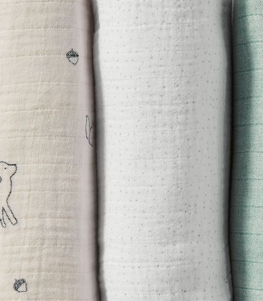 Baby Organic Cotton 3 Pack Muslin Wraps - Oh Deer