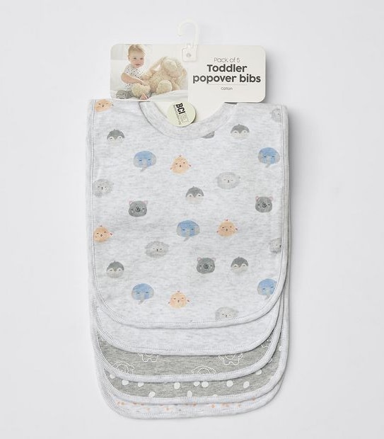 Toddler 5 Pack Pop Over Bibs