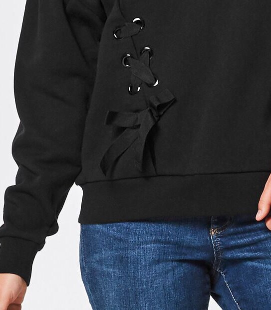 Lily Loves Lace-Up Bell Sleeve Fleece Jumper