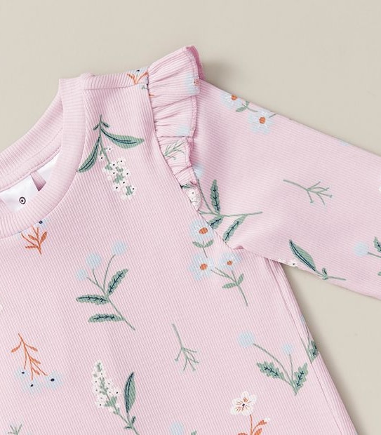 Organic Cotton Floral Ribbed Pyjama Set 2 of 6