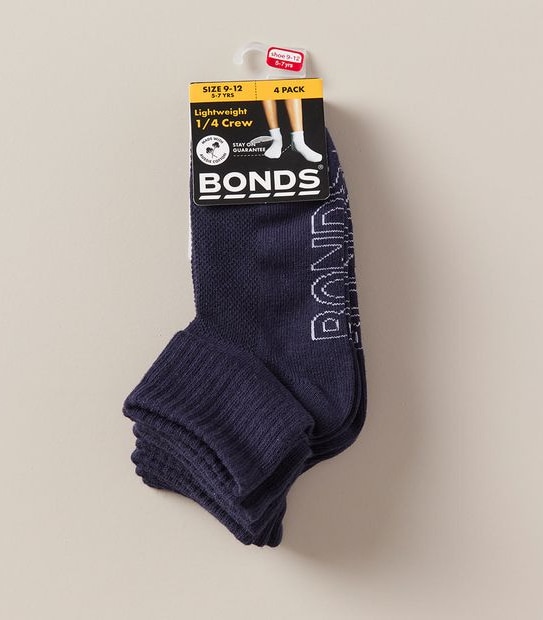 4 Pack Bonds 1/4 Crew Socks