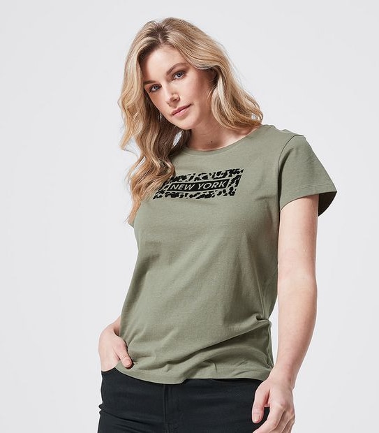 Printed Organic Cotton T-Shirt - Olive Green New York