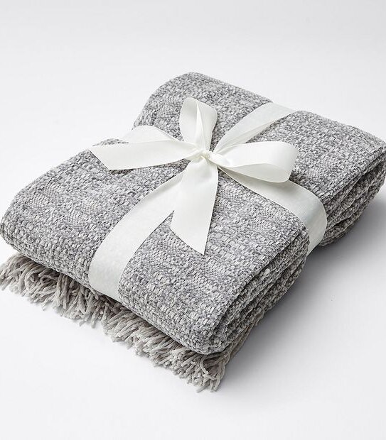 Carrie Chenille Fringe Throw - Grey