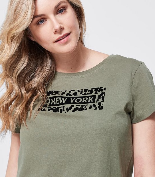 Printed Organic Cotton T-Shirt - Olive Green New York